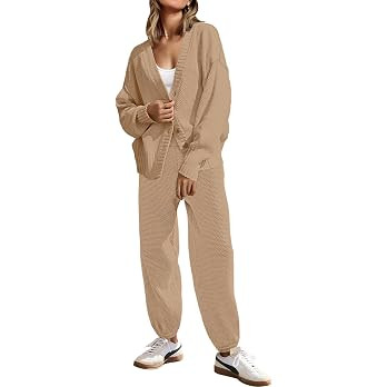 SAUKOLE Womens Two Piece Outfits Knit Sweater Sets Oversized Button Down Cardigan and Long Pants ... | Amazon (US)