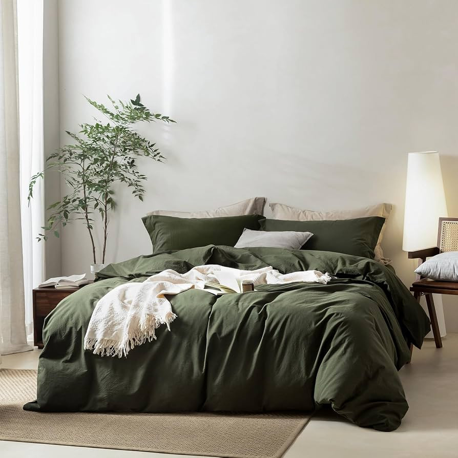 BDEAR 3 Pieces Olive Green Duvet Cover Set Oversized King Size 120'' W x 98'' L, 100% Washed Cott... | Amazon (US)