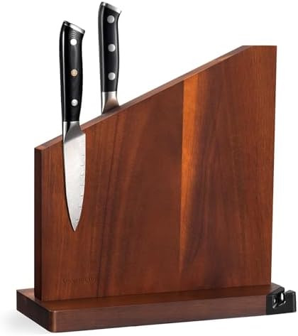 Magnetic Knife Holder with Built-in Sharpener, 100% Acacia Wood Magnetic Knife Block without Kniv... | Amazon (US)