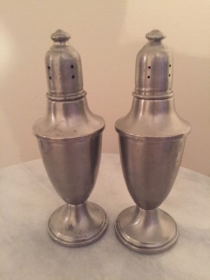 Vintage EMPIRE Pewter Weighted Glass Inside Salt & Pepper Shakers 5 1/4" Tall | eBay US
