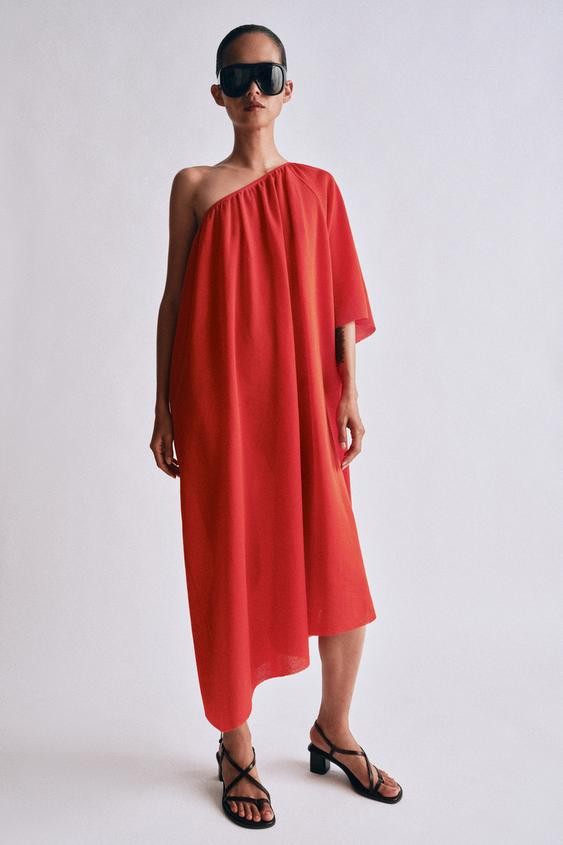 Zara - Asymmetric Knit Dress - Red - S - Woman | Zara US