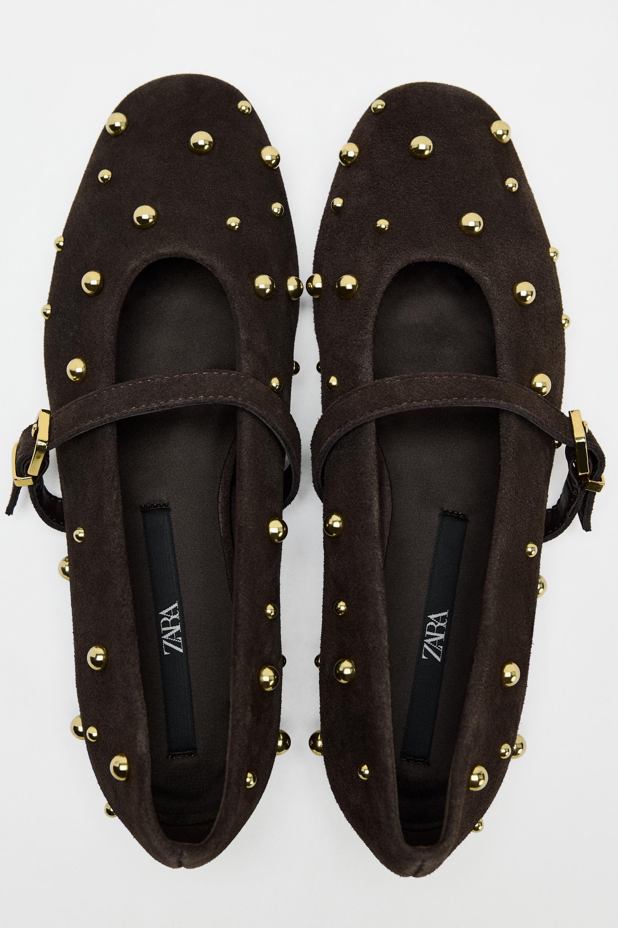 STUDDED SUEDE BALLET FLATS | Zara US