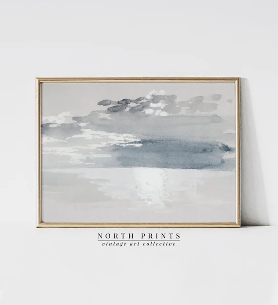 Vintage Blue Tonal Coastal Painting | Antique Ocean Wall Art | Digital PRINTABLE | 1063 | Etsy (US)