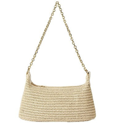 Straw Woven Shoulder Bag Tote Handbag Summer Beach Purse Beige one-size | Target