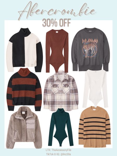 Abercrombie 30% off 

Graphic sweatshirt, Def Leppard sweatshirt, turtleneck sweaters, sherpa shacket, shirt jacket, sweaters to wear with leggings, sherpa jacket, bodysuits, sweater bodysuits, af style, casual outfits, fall outfits, winter outfits 

#LTKunder100 #LTKsalealert #LTKSeasonal