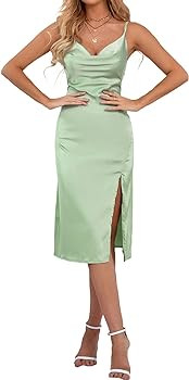 LYANER Women's Satin Drape Cowl Neck Sleeveless Strappy Cami Split Slit Party Midi Dress | Amazon (US)