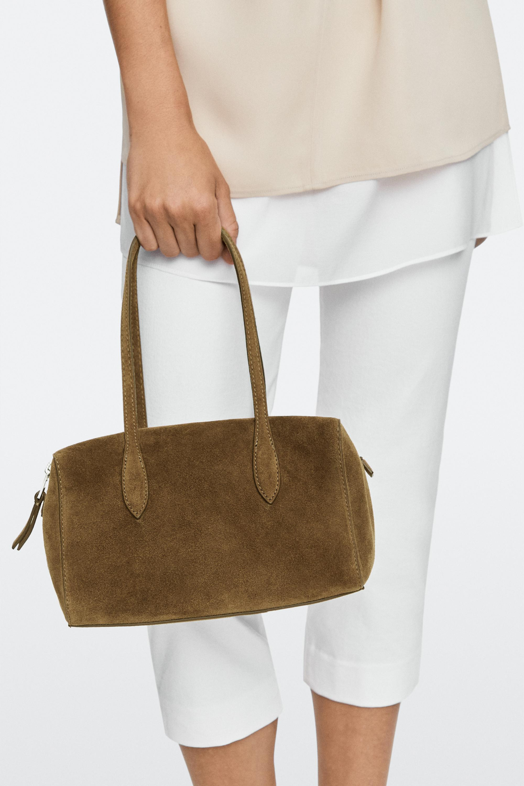 Split suede leather mini satchel bag | Massimo Dutti UK