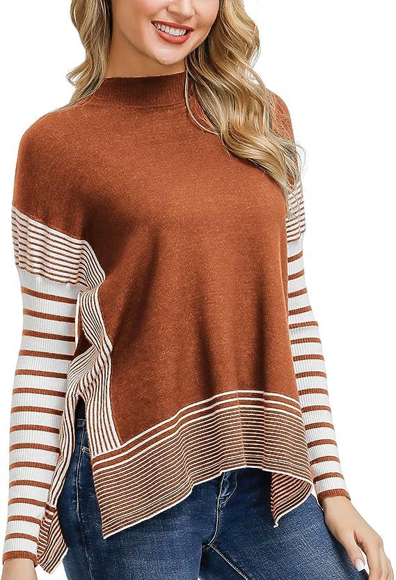 GRACE KARIN Women's Striped Loose Oversized Knit Mock Turtleneck Pullover Sweaters | Amazon (US)