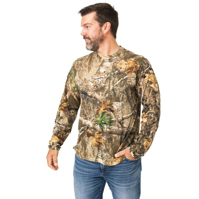 Realtree Men's Long Sleeve Crew Neck Shirt - EDGE Camo Performance Tee, Moisture-Wicking & Breath... | Walmart (US)