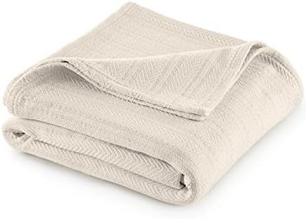 Vellux 1B07227 Cotton 360 GSM Breathable Solid Herringbone Lightweight Blanket Machine Washable B... | Amazon (US)