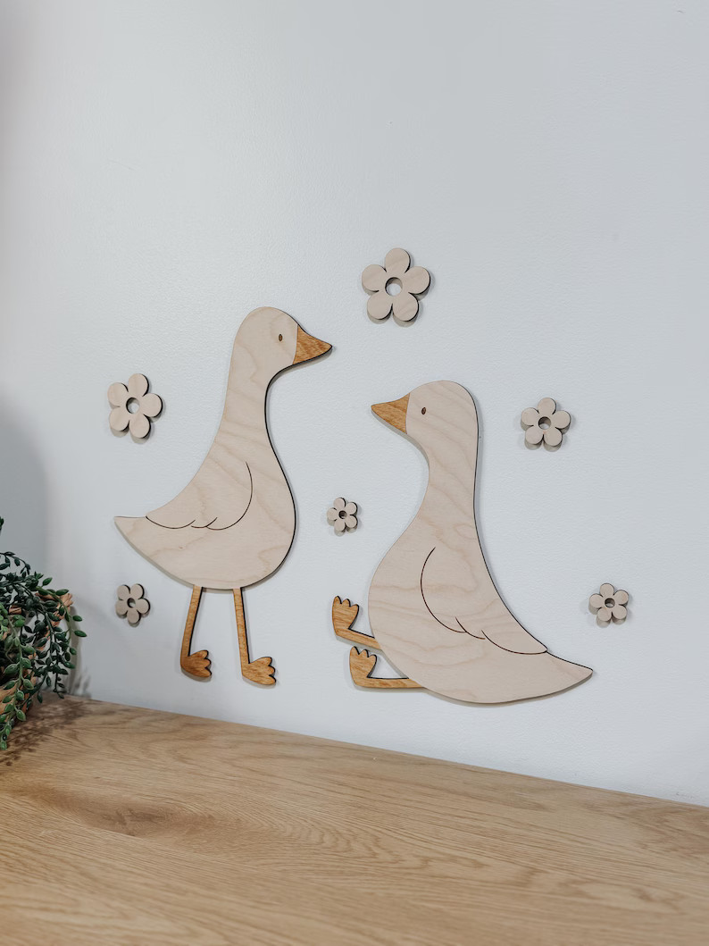 Wooden Geese Wall Decor with Flowers – Laser Cut Birch Nursery & Baby Shower Decoration | Etsy (US)