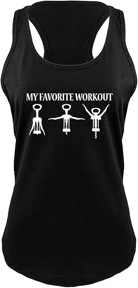 Comical Shirt Ladies My Favorite Workout Funny Wine Lover Corkscrew Gym Racerback | Amazon (US)