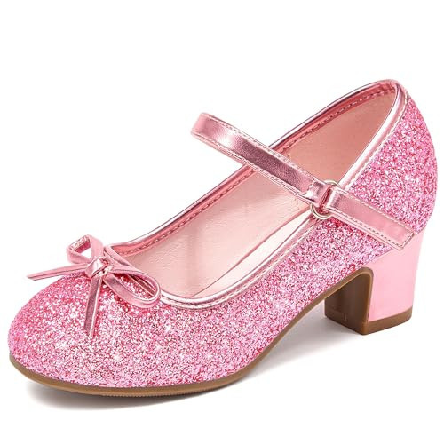Osinnme Little Girls Dress Shoes Pink Heels Kids Princess Shoes for Girls Sparkle Princess High Heels Size 4 Kids Fancy Party Dress up Pumps Wedding Cute Bow Flats(OS13ShPink 4) | Amazon (US)