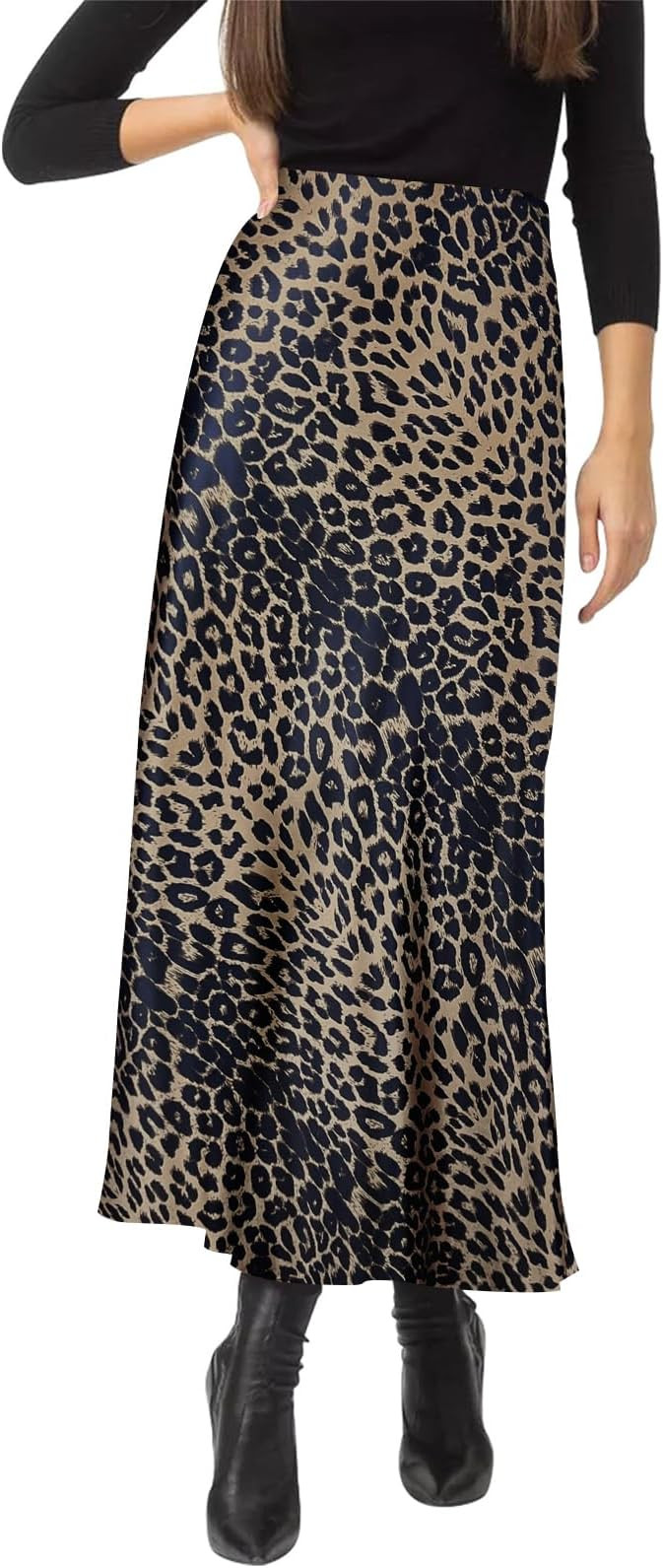 Women's Satin Silky High Waist Maxi Skirt Elegant Elastic Waistband A Line Long Skirts | Amazon (US)