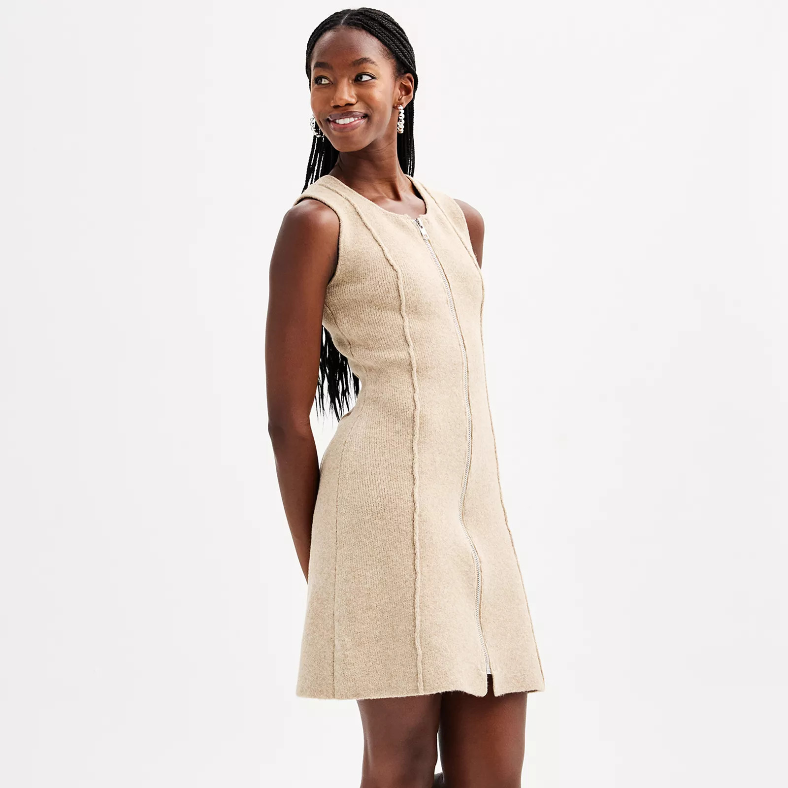 Juniors' SO® Zip Front Woven A-Line Mini Sweater Dress | Kohl's