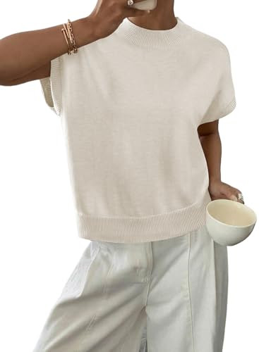 BLENCOT Womens Cap Sleeve Sweaters Summer Casual Short Sleeve Knit Tank Tops Loose Fit Crew Neck ... | Amazon (US)