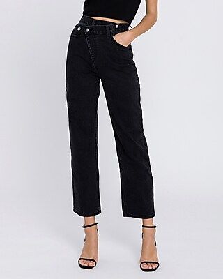 Grey Lab High Waisted Asymmetric Wrap Straight Jeans | Express
