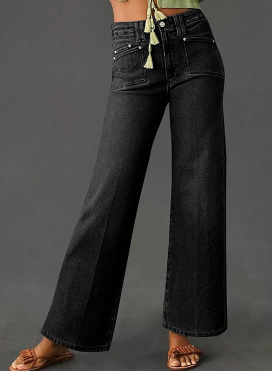 Astylish Womens Wide Leg Jeans High Waisted Stretchy Buttoned Zimbaplatinum Denim Pants Trendy 20... | Amazon (US)