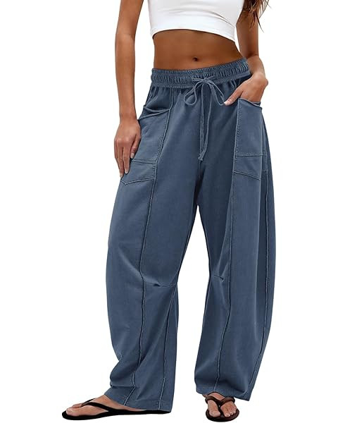 Athlisan Womens Baggy Barrel Pants Wide Leg Lounge Drawstring Sweatpants with Pockets | Amazon (US)