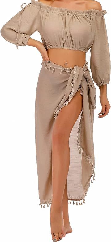 TMTYH Women Sarongs Beach Wrap Semi-Sheer Cover Ups for Swimwear Beach Wrap Skirt | Amazon (US)