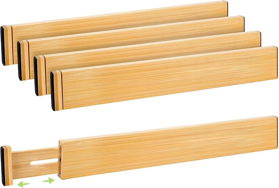 Drawer Divider, Adjustable Bamboo Kitchen Drawer Organizer, Spring Loaded Drawer Organizer, Dress... | Amazon (US)