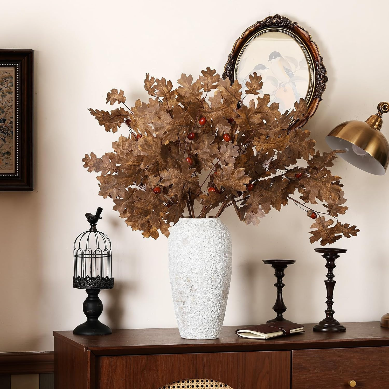 Wavwavw 6 Pcs Fall Artificial Oak Leaves Stem Decor 32in, Brown | Amazon (US)