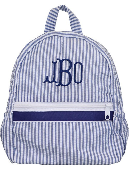 Navy Seersucker Backpack | Cecil and Lou