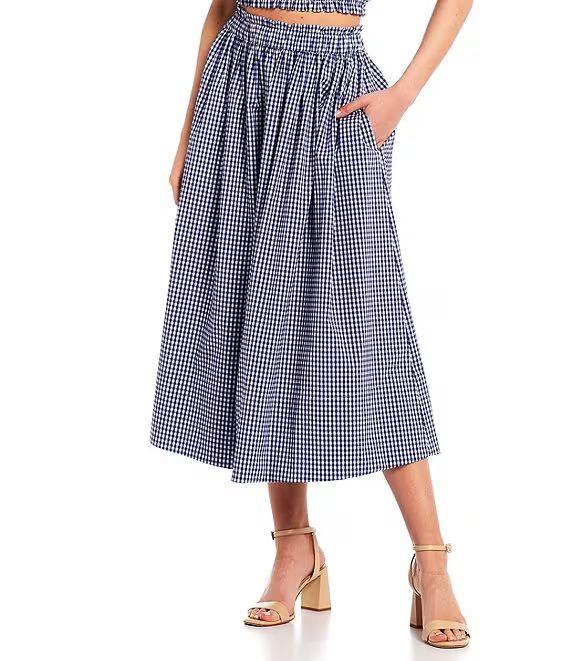 Wynter Gingham A-Line Smocked Waist Coordinating Pocketed Pull-On Midi Skirt | Dillards