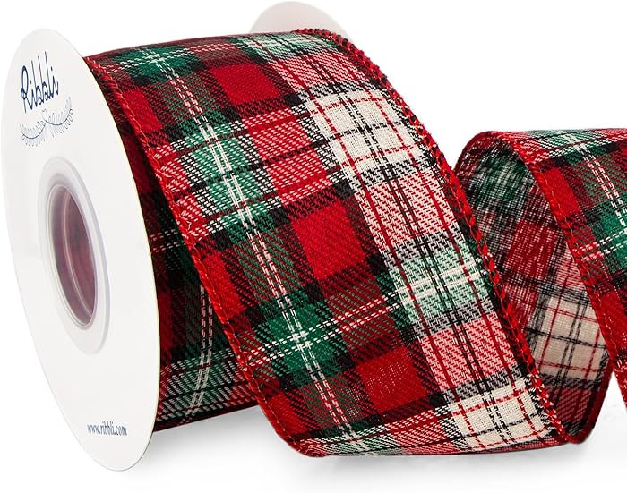 Ribbli Christmas Plaid Wired Ribbon, 2-1/2 Inch x Continuous 10 Yard, Christmas Ribbon for Gift W... | Amazon (US)