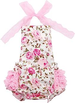 Baby Girl Floral Lace Print 1st Birthday Ruffle Romper Bodysuit Outfits | Amazon (CA)