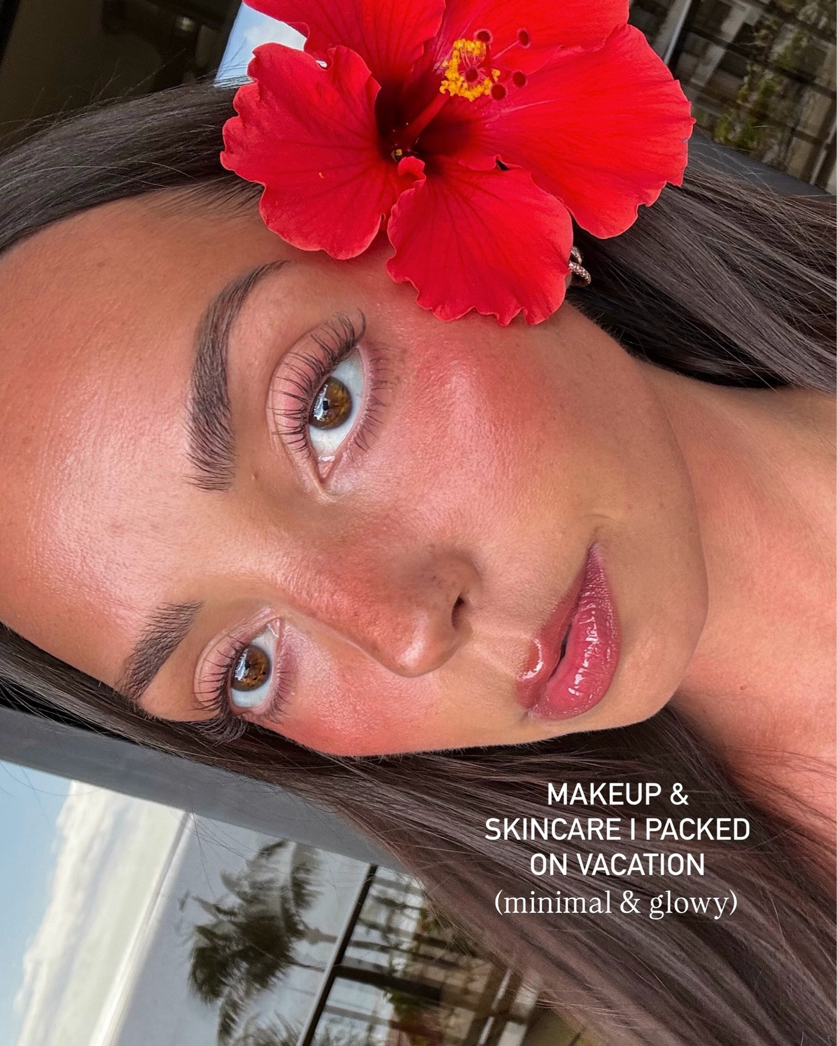 minimal & glowy makeup & skincare that made it on the list to travel with me 🌺🌴✨ comment SHOP and I’ll send you all the details!