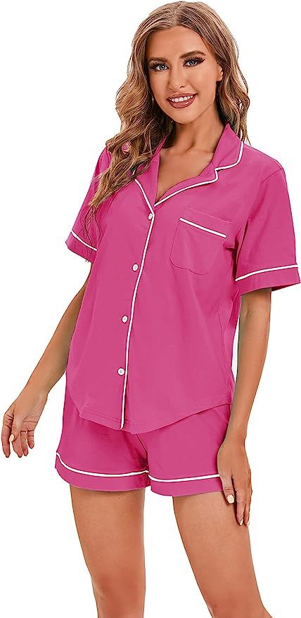 LUBOT 100% Cotton Pajamas for Women PJ Set Button-Down Knitted Soft Long Short Sleeve 2 Piece Sle... | Amazon (US)