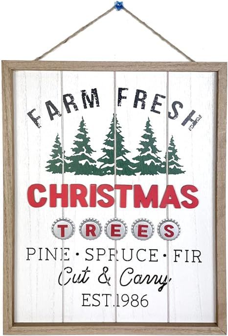 YAblue Christmas Tree Hanging Signs Farm Fresh Rustic Wooden Decorations Bottle Caps Farmhouse De... | Amazon (US)