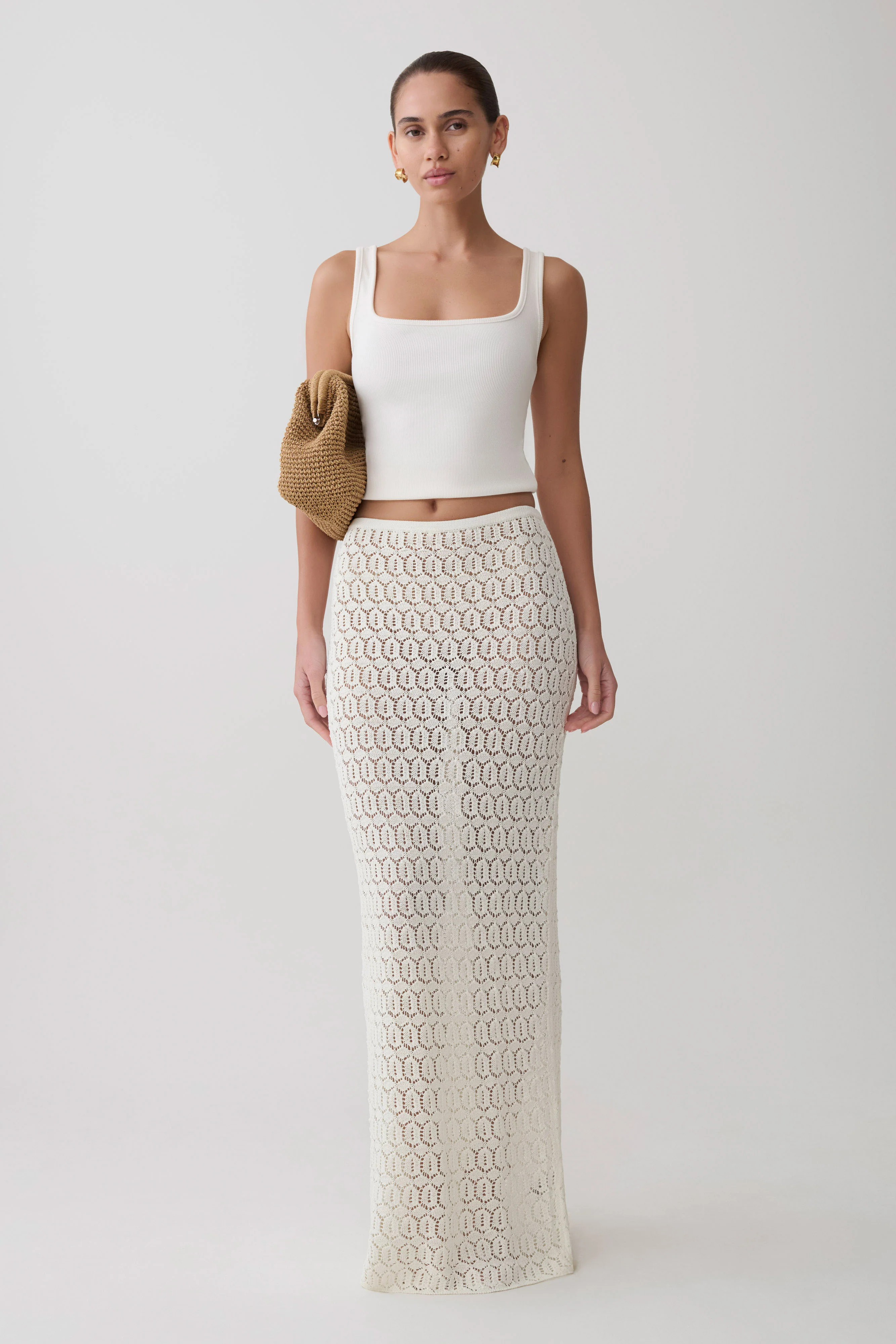 Courtney Crochet Knit Maxi Skirt - Ivory | Meshki (APAC)
