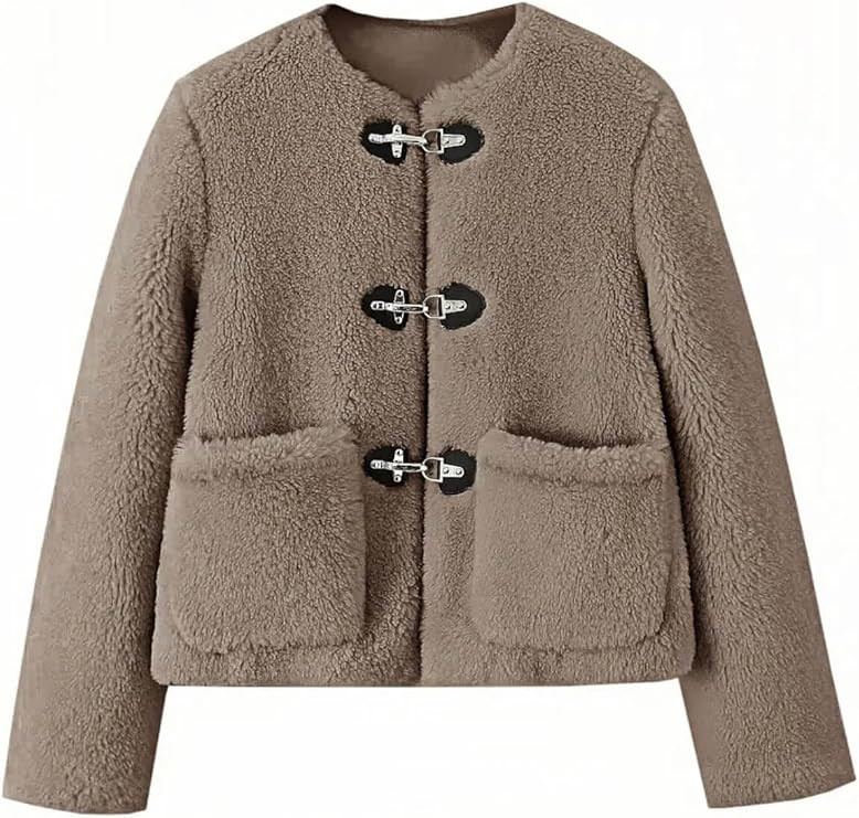 Tankaneo Womens Sherpa Fleece Jackets Long Sleeve Faux Fur Winter Warm Fuzzy Coats with Pockets | Amazon (US)