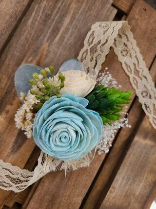 Light Blue Wood Flower Wrist Corsage with Hops | MakerPlace by Michaels | Michaels Stores