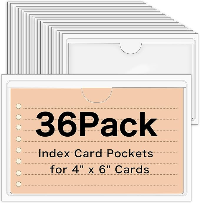 36 Pack Adhesive 4" x 6" Index Card Pockets with Top Open for Loading, Clear Plastic Labels Holde... | Amazon (US)