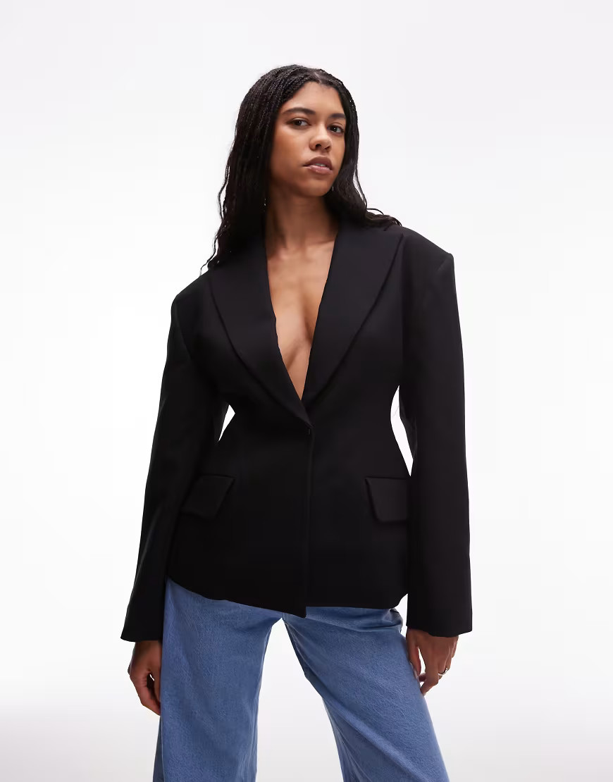 ASOS DESIGN sculpted cinch waist blazer in black | ASOS (Global)