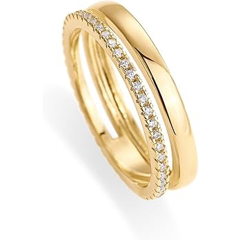 PAVOI 18K Gold Plated Cubic Zirconia Dual Stacking Rings for Women | Gold Eternity Band for Women... | Amazon (US)