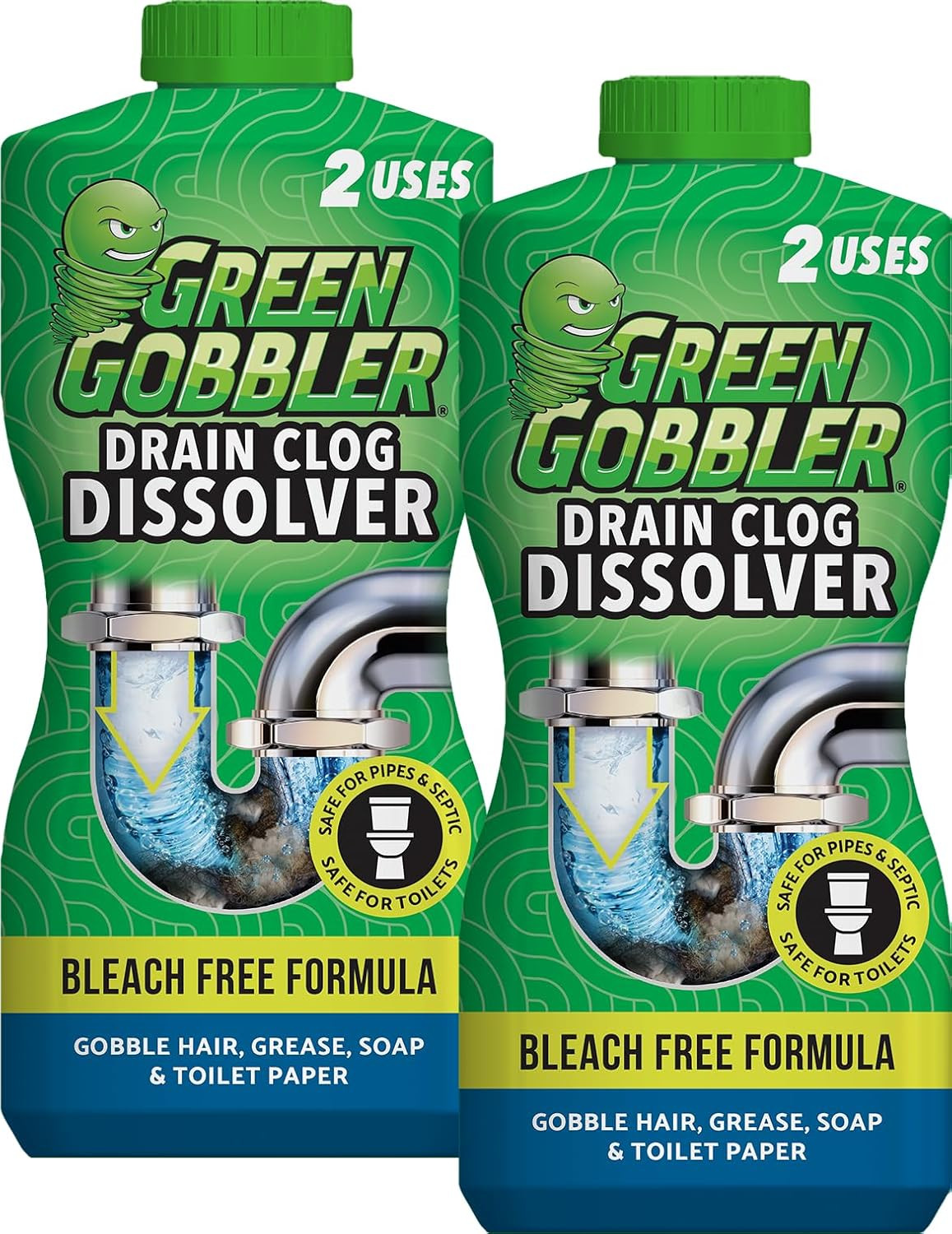 Green Gobbler Liquid Hair Drain Clog Remover & Cleaner, For Toilets, Sinks, Tubs - Septic Safe, 2 Pack | Amazon (US)