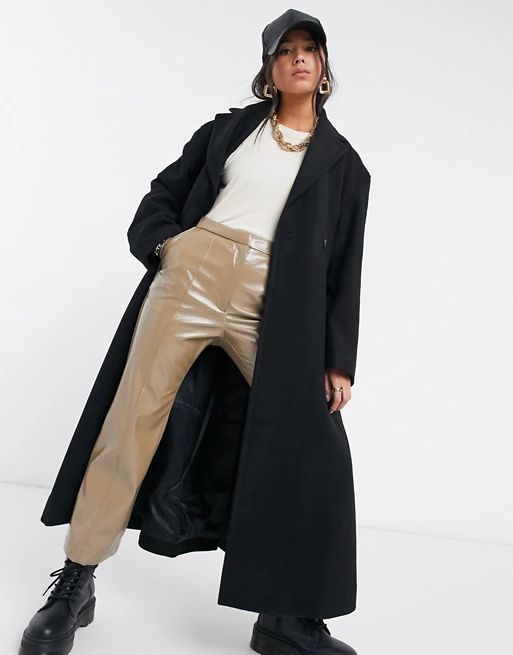 Weekday Sanne longline tailored wool coat in black | ASOS (Global)