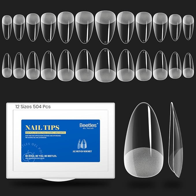 Beetles Gel Nail Tips Easy Nail Extension Etch X Nail Tips 12 Sizes 504Pcs Short Almond Half Matt... | Amazon (US)