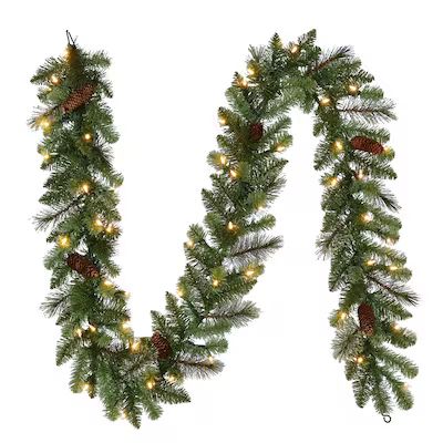 Holiday Living  Indoor or Outdoor Pre-lit Battery-operated 9-ft Pine Garland with White LED Ligh... | Lowe's