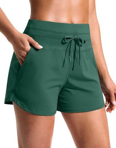 Soothfeel Women's Athletic Running Shorts with Pockets 3.5" Quick Dry High Waisted Workout Active Gym Shorts for Women Green XL | Amazon (US)