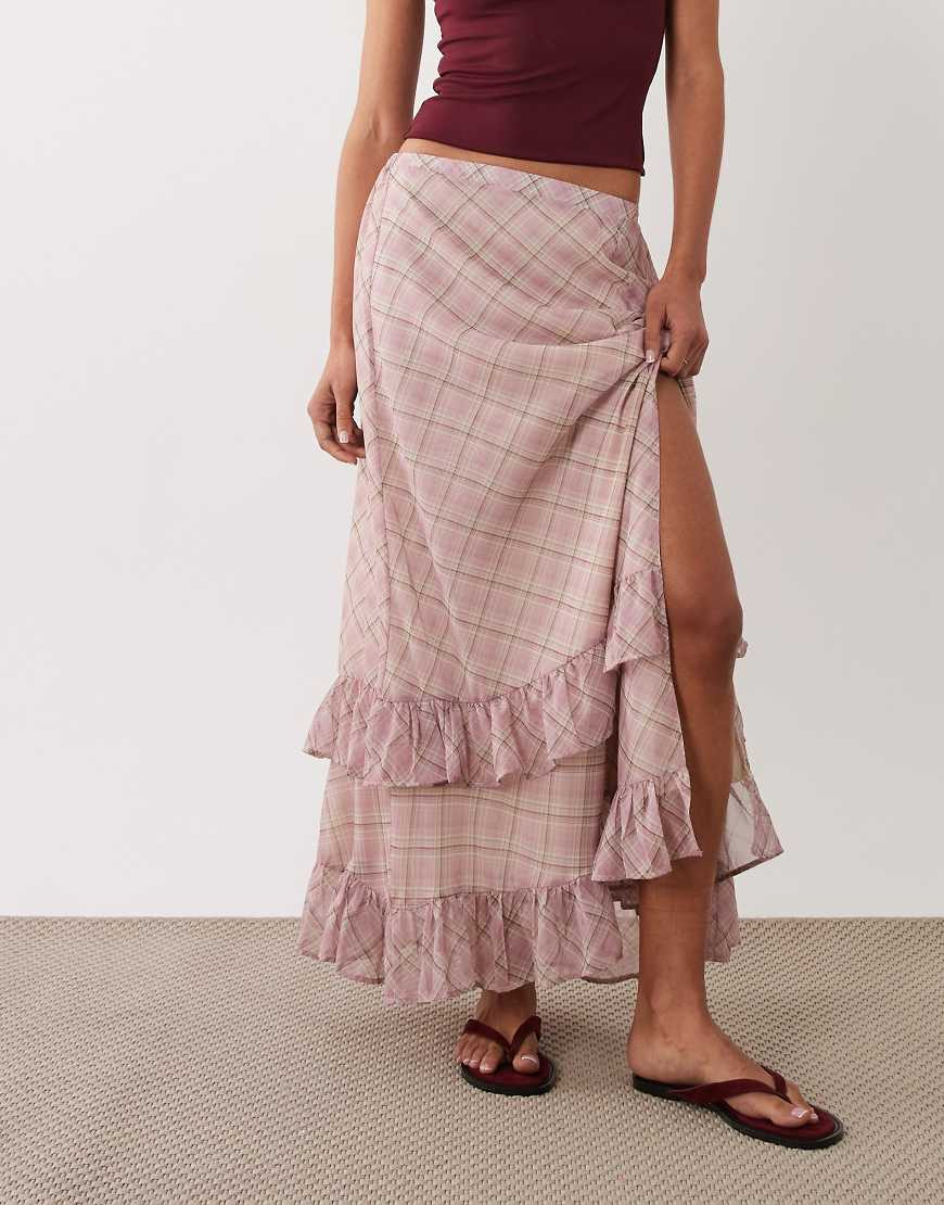Miss Selfridge maxi skirt with frill in plaid-Multi | ASOS (Global)