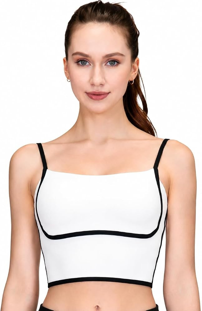 Women's Longline Sports Bra Crop Tank, Spaghetti Strap Workout Top with Built-in Bra for Yoga, Te... | Amazon (US)
