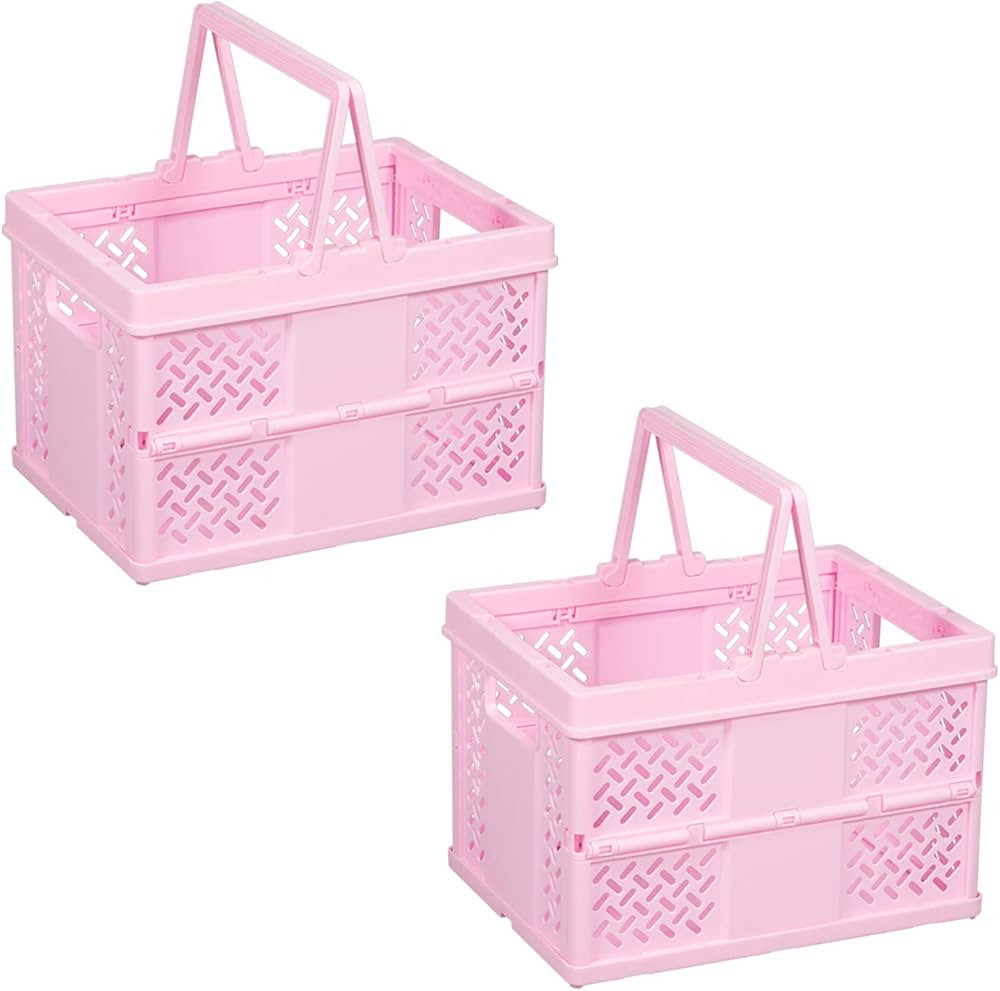 2-Pack Pastel Crates for Storage, Small Basket with Handle, Colorful Plastic Crates for Desktop D... | Amazon (US)