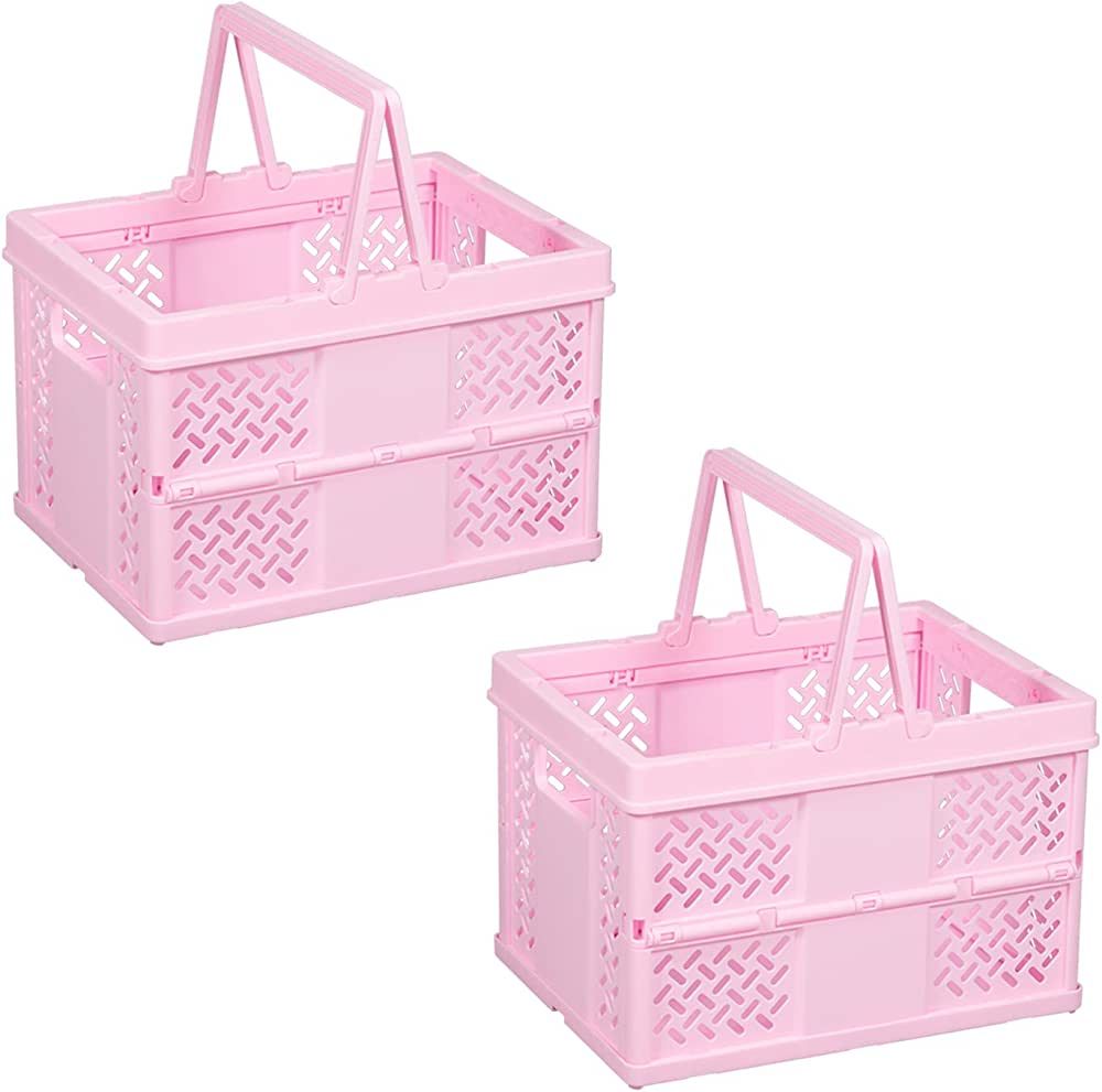 2-Pack Pastel Crates for Storage, Small Basket with Handle, Colorful Plastic Crates for Desktop D... | Amazon (US)