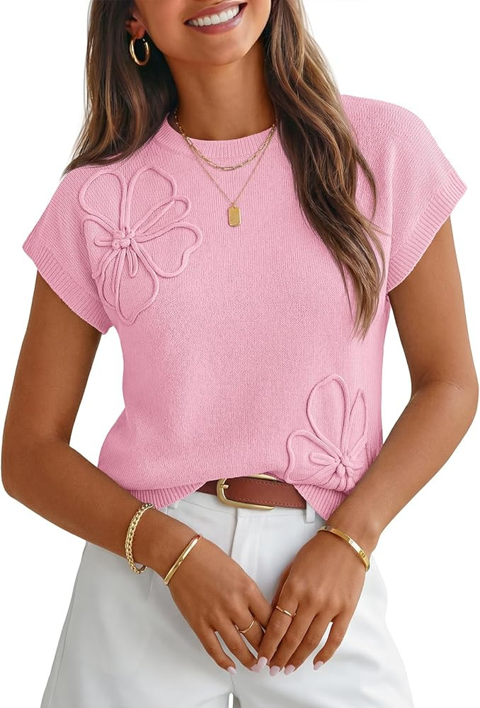 MEROKEETY Women's Summer Short Sleeve Sweater Vest Floral Knit Cute Pullover Tank Tops 2026 Trend... | Amazon (US)