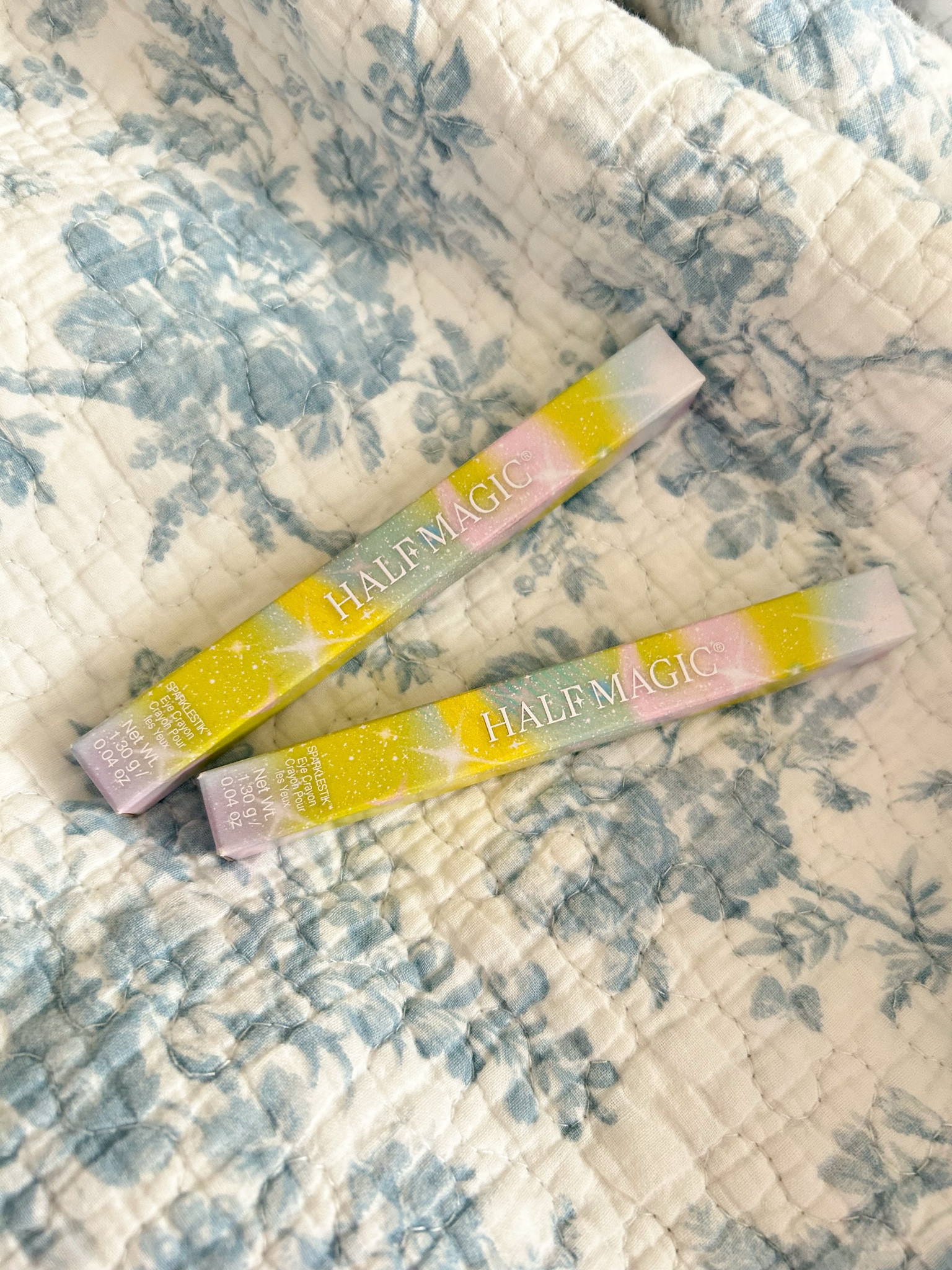 Cannot get over how pretty this packaging is, but the eyeshadow sticks themselves are so sparkly and gorgeous. I got the shades fauxbot and champagne snowflake  